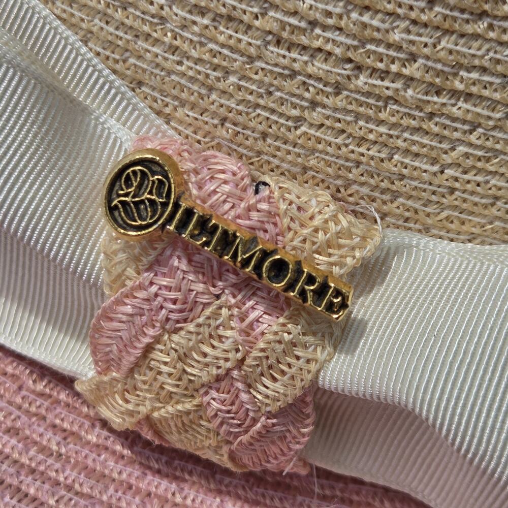 NWT Biltmore Milan Golf Hat Pink Tan Straw Derby Resort Hat Small - Picture 6 of 10